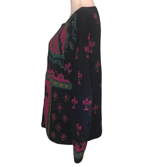 VINTAGE Portraits by NORTHERN ISLES Sz L Women Navy Wine Green Cardigan Sweater - Picture 4 of 6